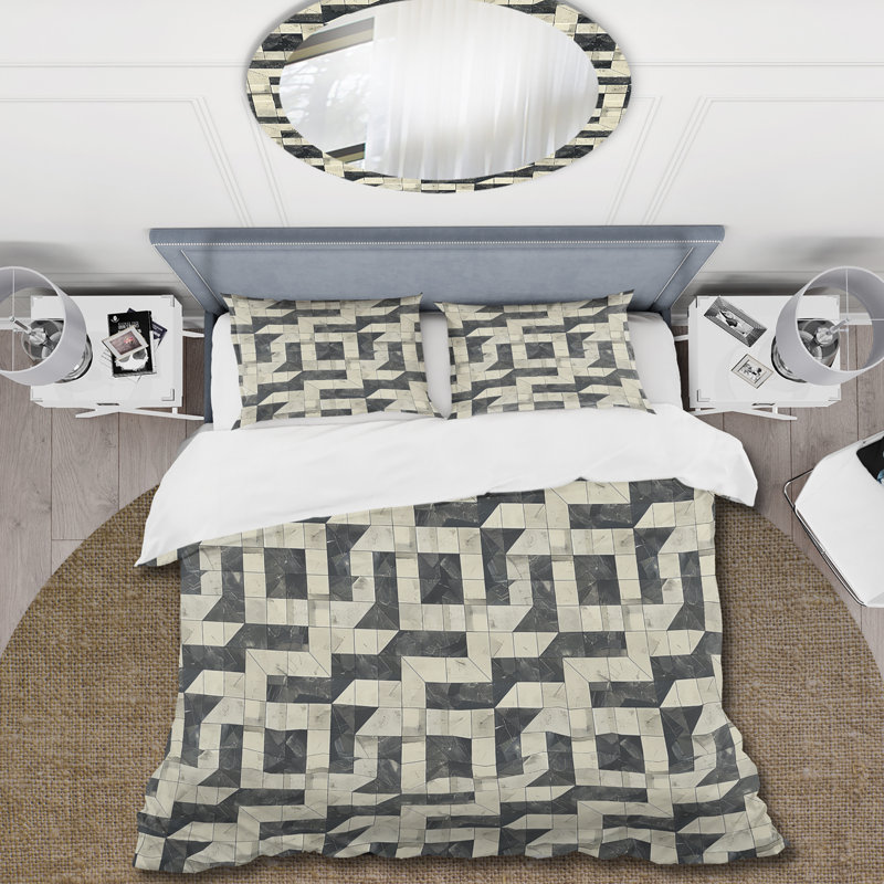 Grey Beige Midcentury Maze III - Midcentury Duvet Cover Set, King Duvet Cover + 2 King Shams