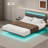 Velvet Floating Bed Frame With LED Lights-2097604071-2097604074