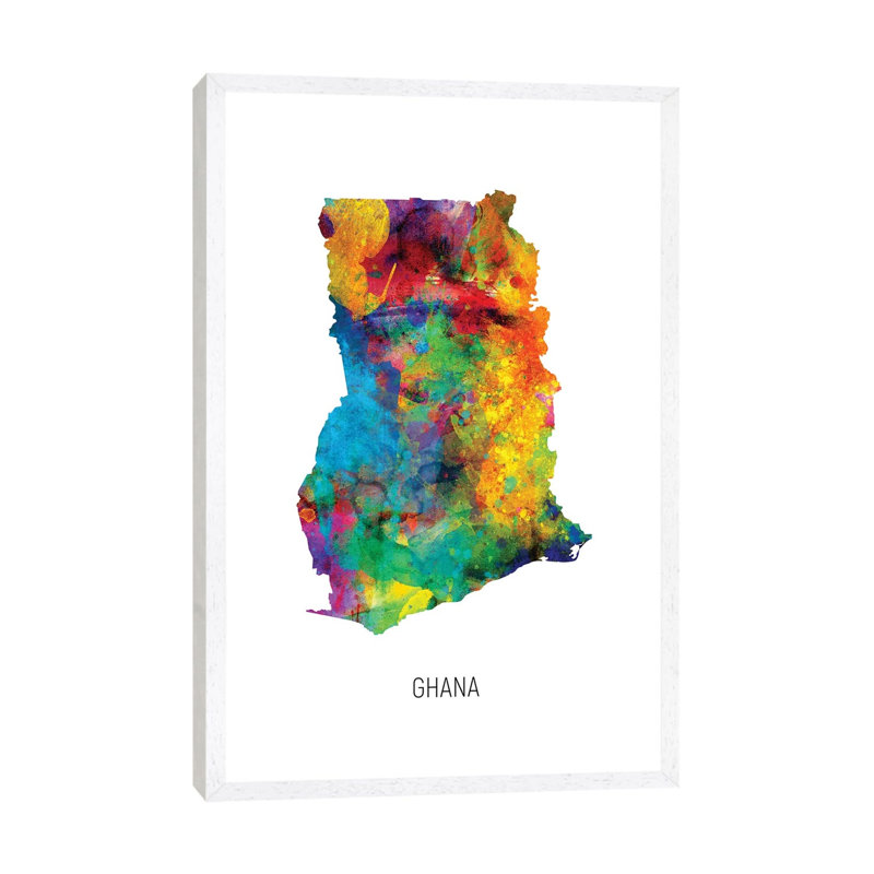 Ghana Map by Michael Tompsett - Print on Canvas, White Floater Framed, 152.4cm H x 101.6cm W x 3.81cm D