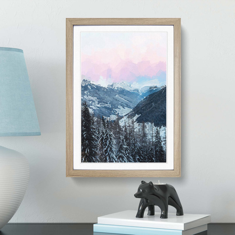 Pink Sky over the Mountains in Italy - Framed Print, 91cm H x 60cm W x 2cm D, Oak