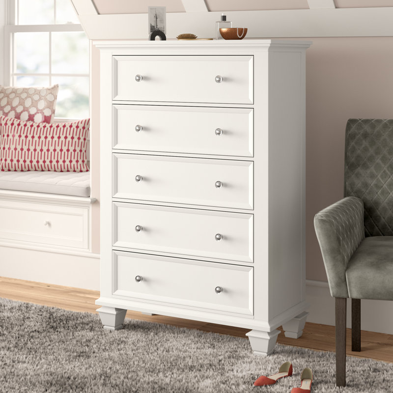 Commode 5 tiroirs Ames, Blanc