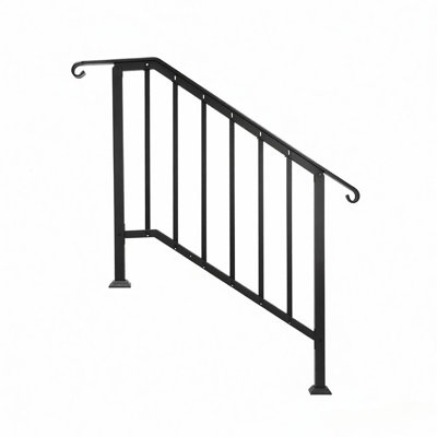 4 Step Adjustable Galvanized Steel Handrail with Curved Ends and Safety Balusters, Rust Resistant Outdoor and Indoor Stair Railing for Porch Deck or Staircase, with Complete Installation Kit
