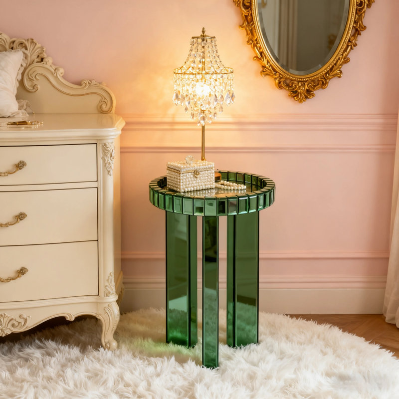 Glass Top End Table, Green