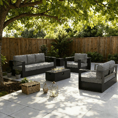 Modern Outdoor Aluminum 5-piece Conversation Set With Firepit Table