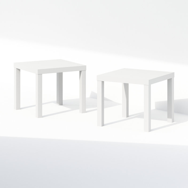 Furinno Simple Square Coffee Table, Side Table, Set of 2, White, White