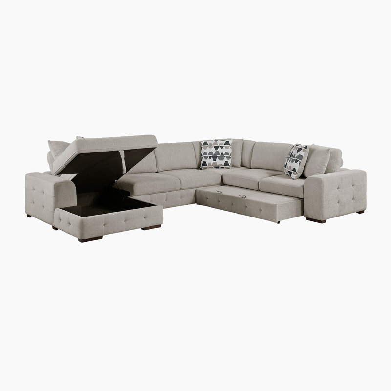 Canapé-lit modulaire en chenille 4 pièces avec méridienne Odesser, Orienté à gauche (vu de face), Chenille taupe