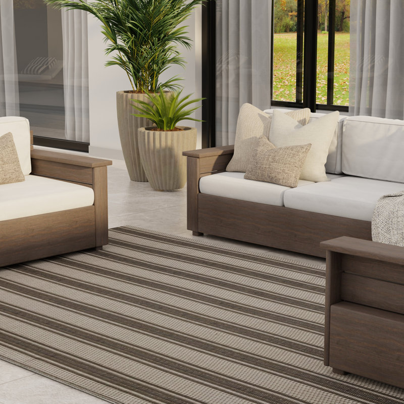 Tapis rayé beige, Rectangle 5 pi x 8 pi