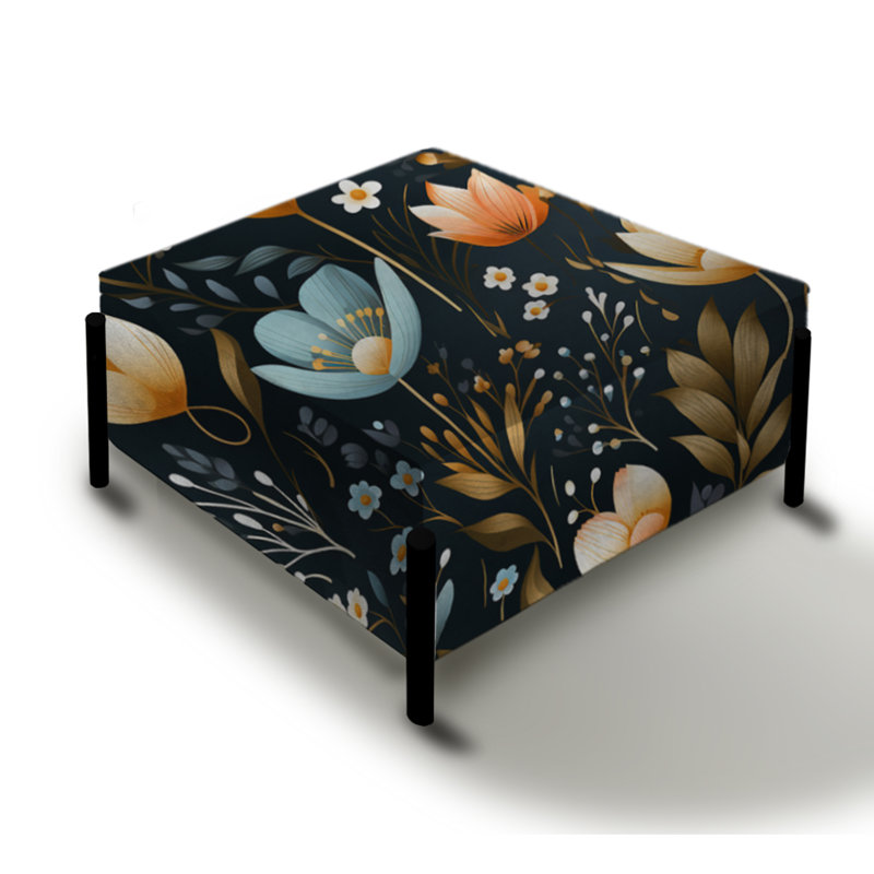 Motif floral rustique jaune rustique - grand repose-pieds carré floral