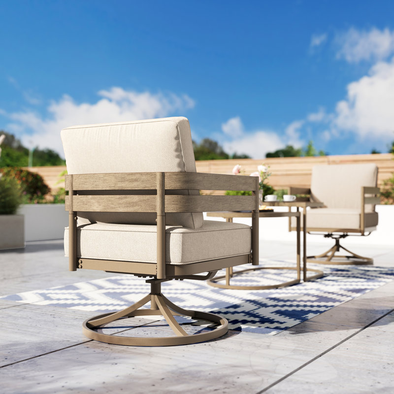 Outdoor Swivel Chairs – Faux Wood Frame, Cushioned Seating