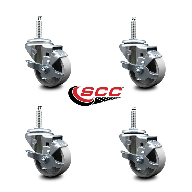 Ensemble de roulettes à tige filetée 3 pouces avec demi-roue pivotante 3/4 po SCC