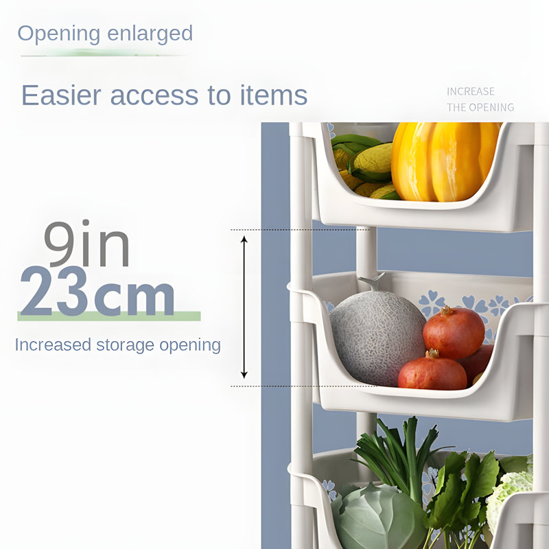 Étagère de rangement de cuisine empilable avec panier de fruits et légumes