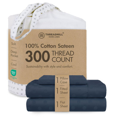 300 Thread Count 100% Cotton Sheet Set in Sateen Weave | Solid and Jacquard