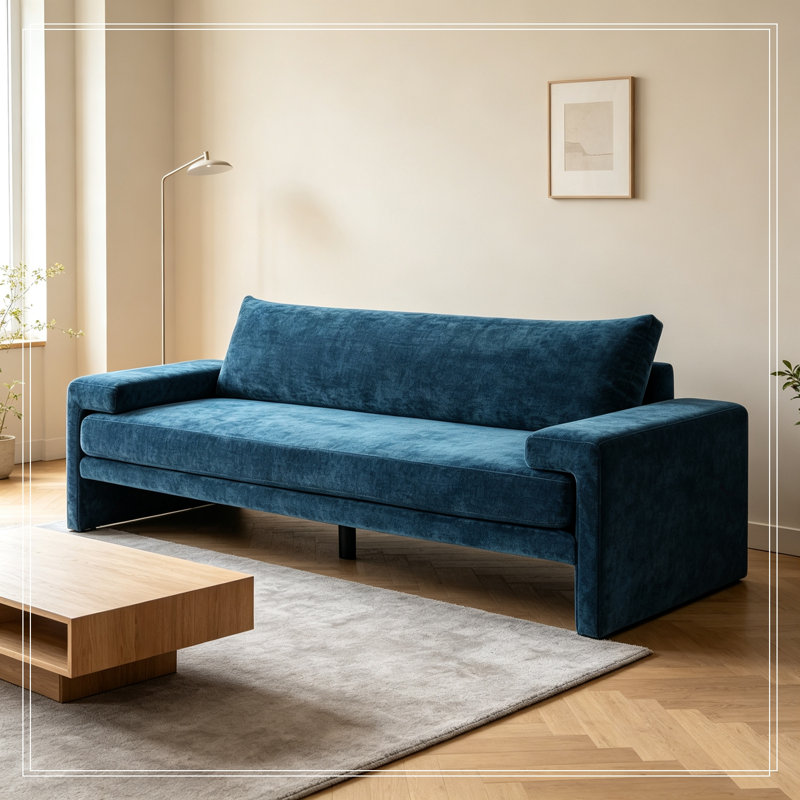 Canapé en chenille 3 places avec accoudoirs larges, Bleu