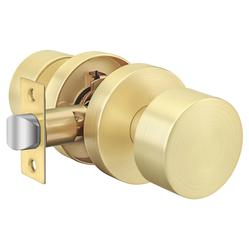 Gold Closet Door Knobs, Zinc-Alloy Brushed Gold Interior Passage Door Knobs, Brushed Brass Interior Doorknobs, Heavy Duty Round Indoor Satin Brass Doorknobs for Closet, Hallway, 1 Pack