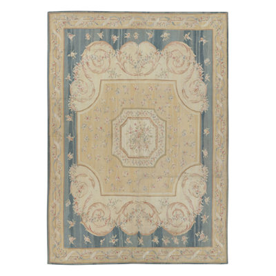 Rug & Kilim’S Aubusson Style Rug In Blue And Cream With Floral Medallion