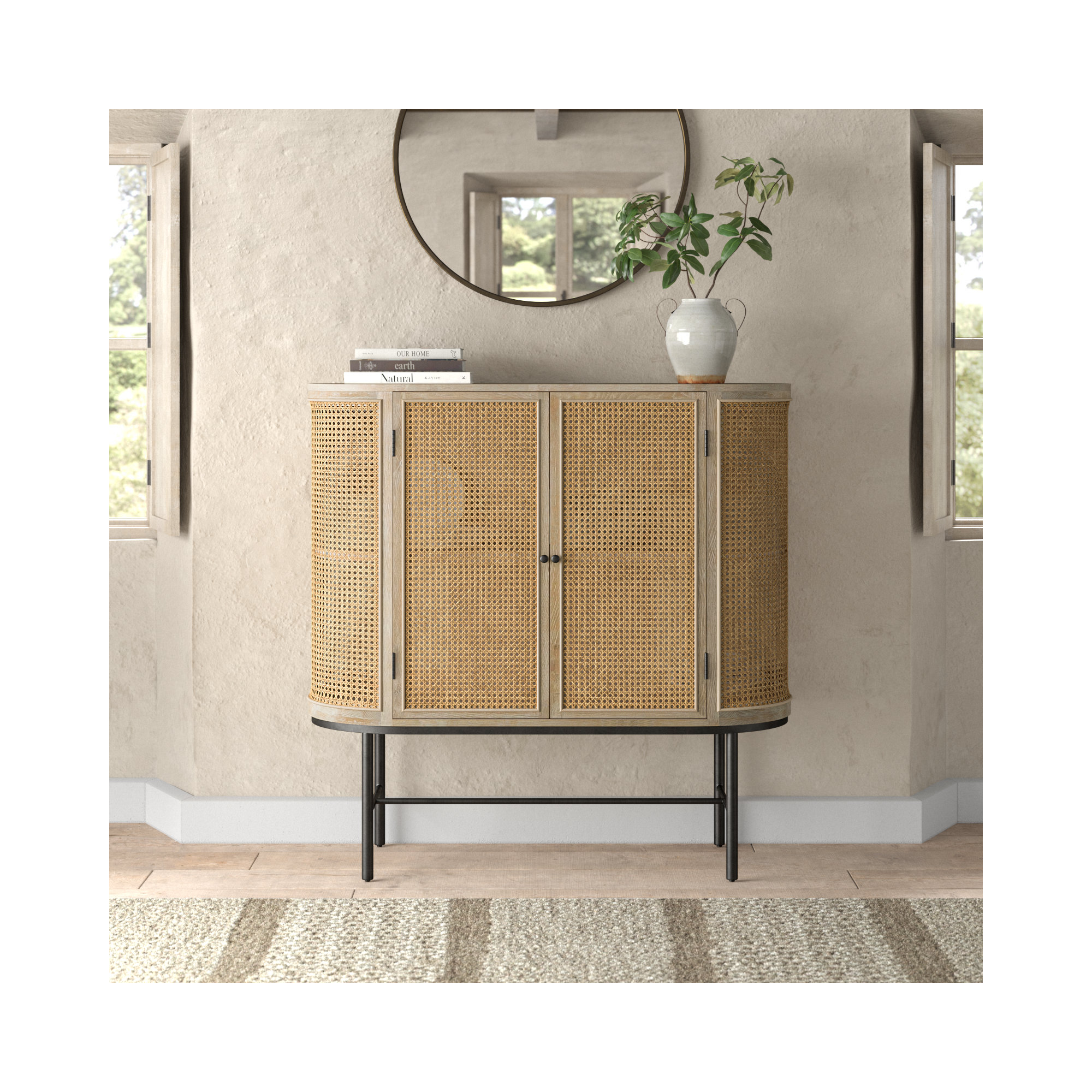 2-Door Solid Wood and Iron Bar Cabinet