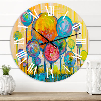 Horloge murale colorée Happy Trees pendant Sunsrise I