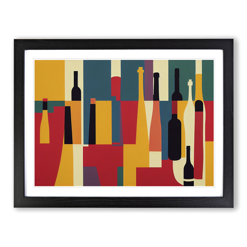 XH1022-10172X Wine Bottle Retro Art Vol.5 Abstract - Single Picture Frame Print, Black, 46cm H x 64cm W x 2cm D