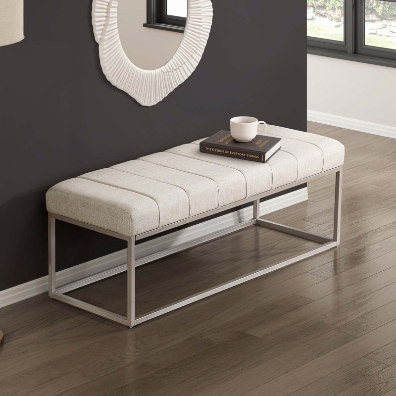 Banc en tissu d'ameublement moderne en tissu 1PC avec siège rembourré en mousse et structure en fer, capacité de poids de 300 lb