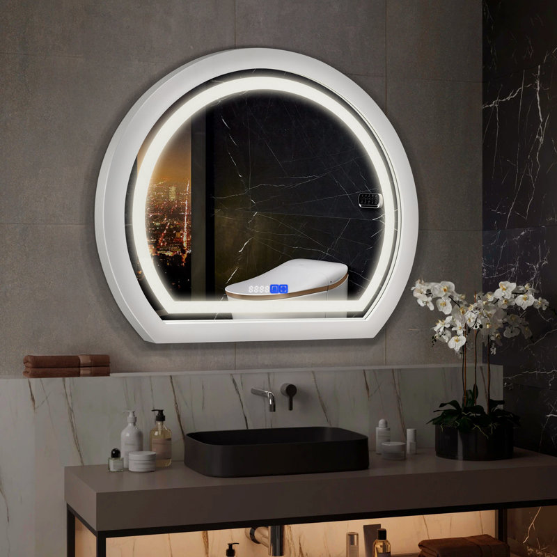 Modern LED Wall Mirror with Dimmable Backlighting - Featuring Touch Controls, Anti-Fog Function, and Adjustable Color Temperature for Bathroom, Vanity and Stylish Home Decor
