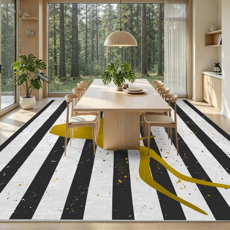 Tapis d'intérieur vintage à rayures, motif tête de cerf, lavable à la machine, couleur or, Rectangle 71 po x 98 po