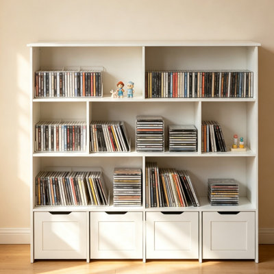 White Wooden Organizer, 4 Mobile Book Bookshelf with Large Capacity Storage, Cabinet for  Living Room
