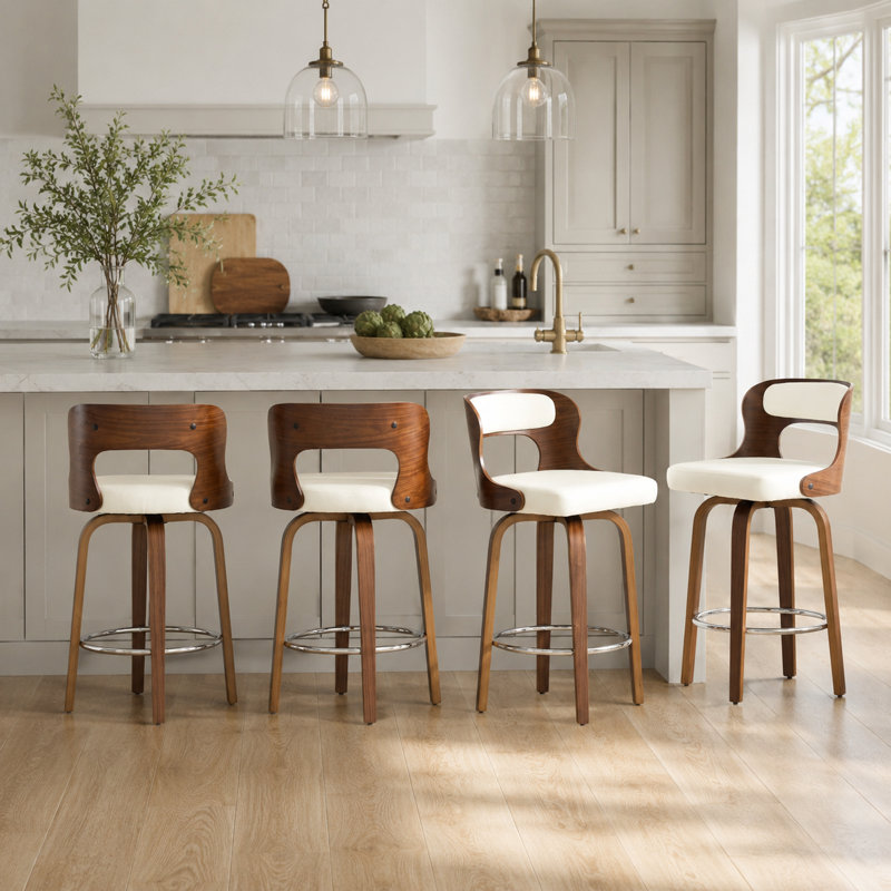 Tabourets de bar pivotants en similicuir, Blanc, 1