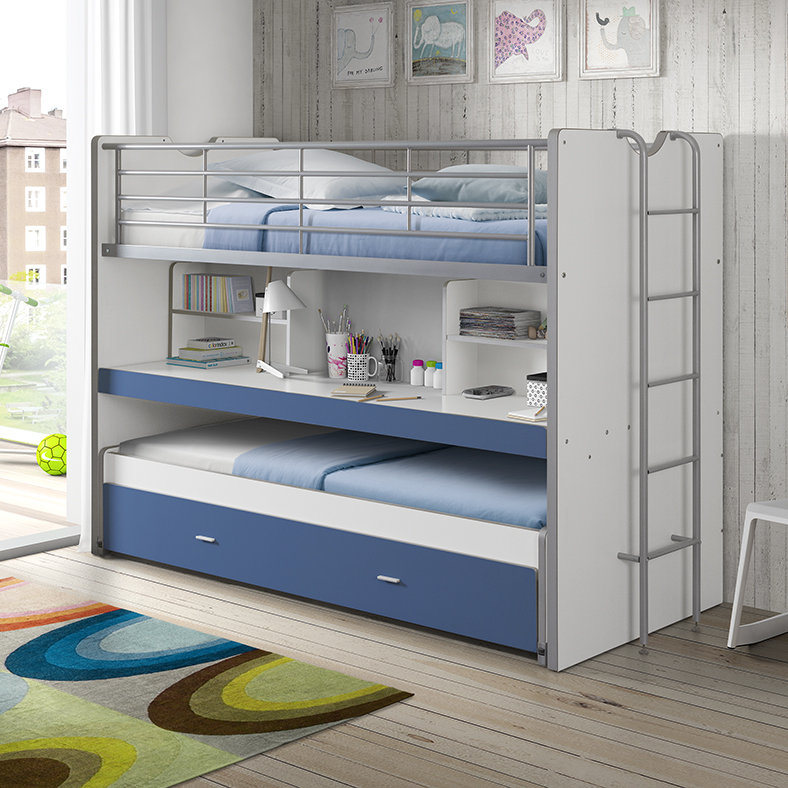 European Single (90 X 200 Cm) High Sleepers with Storage Included with Trundle Included, Blue