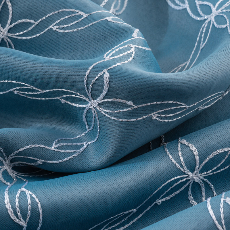 Mckinney Embroidered Room Darkening Window Curtain, 54" W x 84" L, Slate Blue