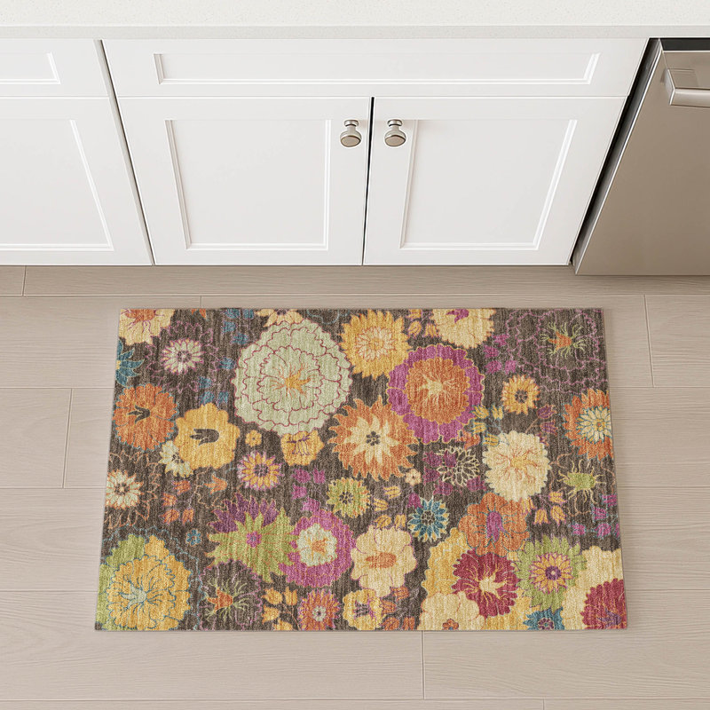 Machine Washable Indoor/Outdoor Matteson ACN2293 Floral Rug, Rectangle 1'8" x 2'6"