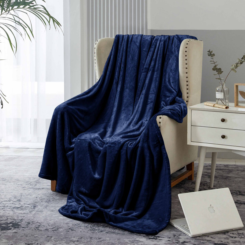 Emmitsburg Plain Weave / Muslin Throw Blanket, 200cm W x 240cm L, Navy