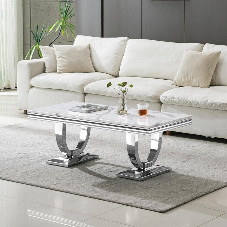 Rectangle Marble Coffee Table With Stainless Steel Base