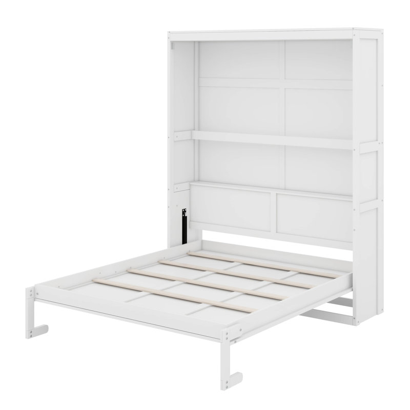 Lit escamotable avec tablettes Murphy, Blanc, Grand lit