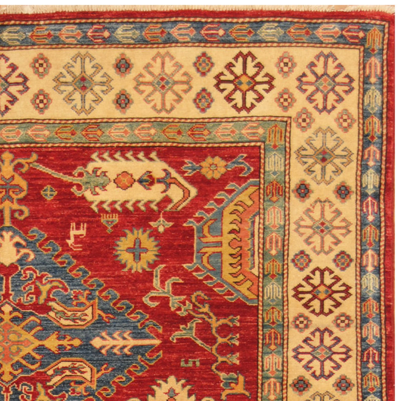 Tapis unique en laine noué à la main de 5 pi 6 po x 8 pi rouge / ivoire Jevon
