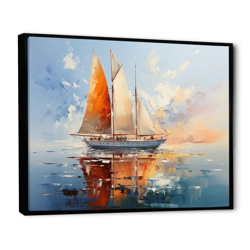 «Boat Minimalisme Regatta II», reproduction d'art sur toile, Cadre flottant noir, H 34 po x l 44 po x P 1,5 po