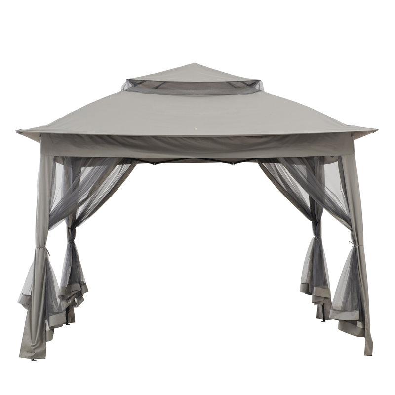 Sunjoy 11 ft. x 11 ft. Khaki and Gray Steel Pop-Up Gazebo