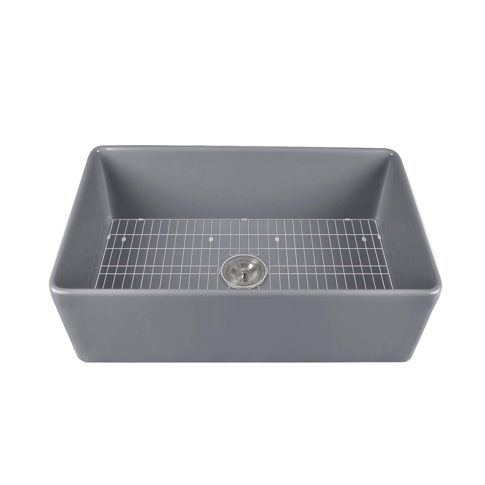 Grove 33" L X 18" W Rectangular Single Bowl Fireclay Farmhouse Kitchen Sink with Grid and Strainer, Gray
