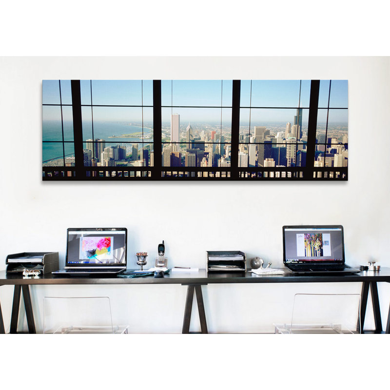 « chicago, illinois », reproduction de photo sur toile, H 12 po x l 36 po x P 1,5 po, Cadre noir