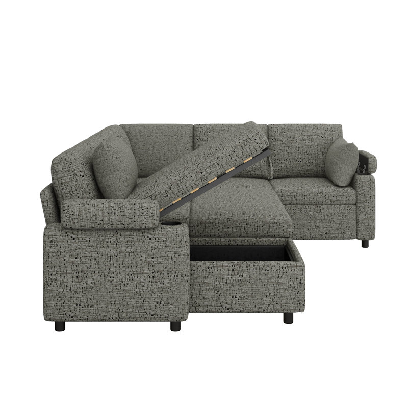 Canapé modulaire de 109,9 po, canapé-lit convertible polyvalent, canapé en U, deux porte-gobelets et ports de charge