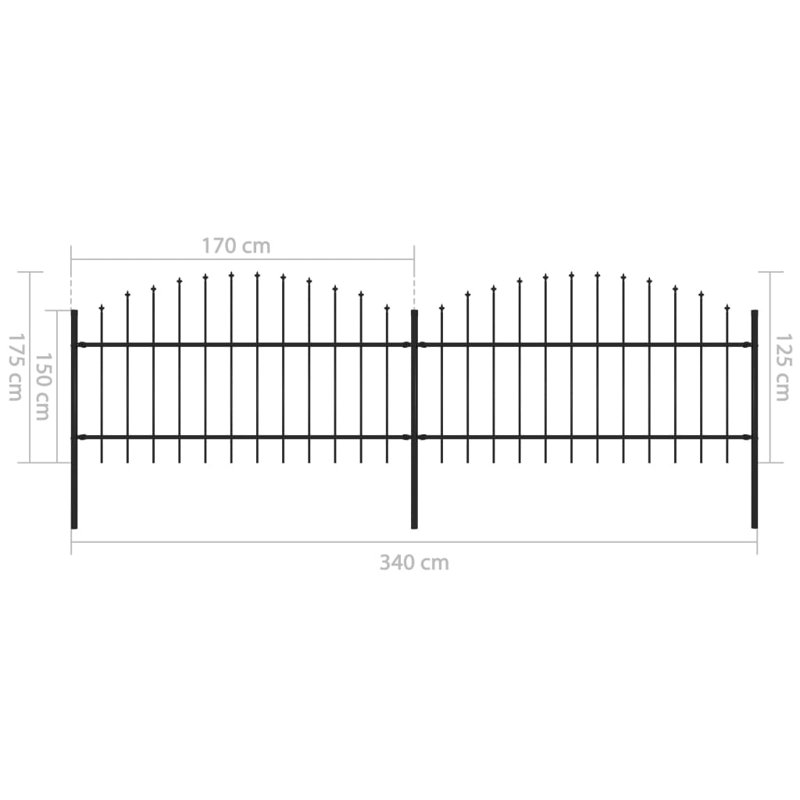 Chambersburg Black Metal Fence Panels, 175cm H x 340cm W x 1.96cm D