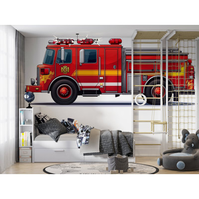 Fire Truck Wall Art For Kids Room, Firefighter Nursery Decor, Red Fire Engine Wall Mural 178Mv