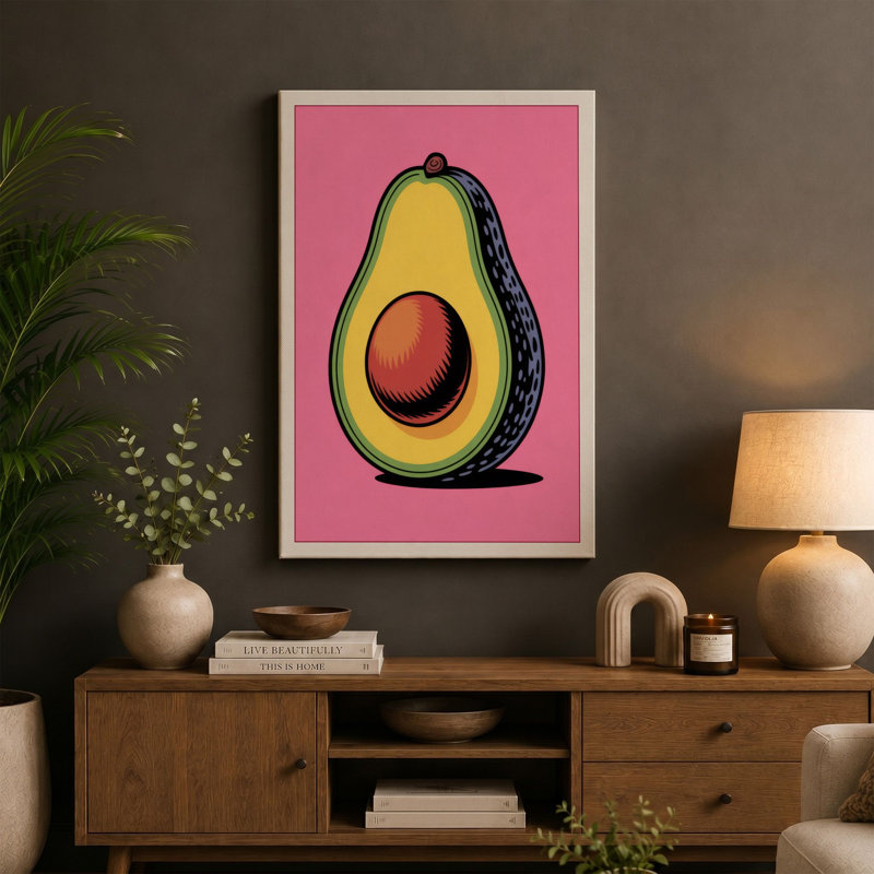 Avocado Heart Modern - Wrapped Canvas, 36x24 - 91.4 x 61.0 cm, Cream Border