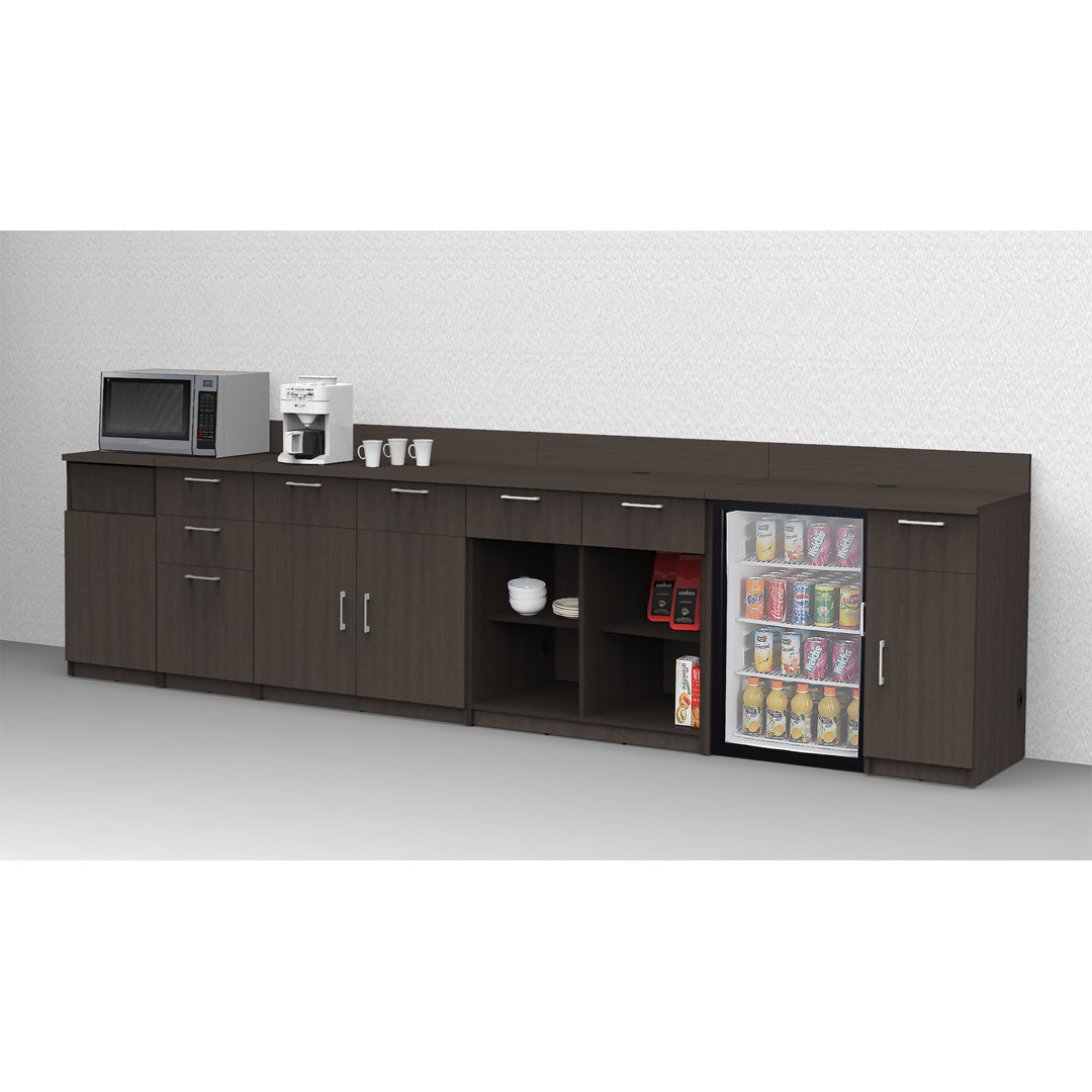 Commercial Grade Coffee Kitchen Lunch Room Cabinets Fully Assembled Espresso – 144"W x 36"H  5 pc Breaktime
