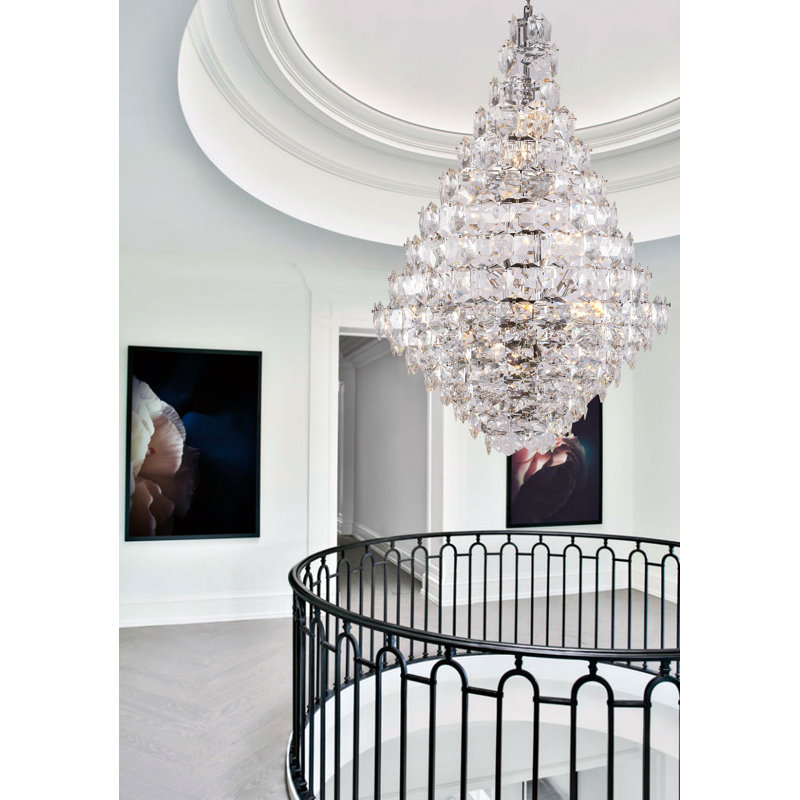 Lustre 36 lumières chromées avec détails en cristal, Chrome