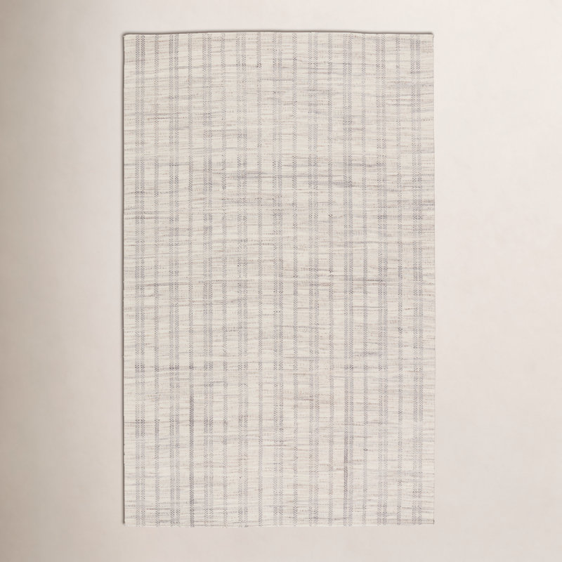 Tapis rayé fabriqué à la main Ginevra , Rectangulaire : 12 pi x 15 pi, Crème/noir