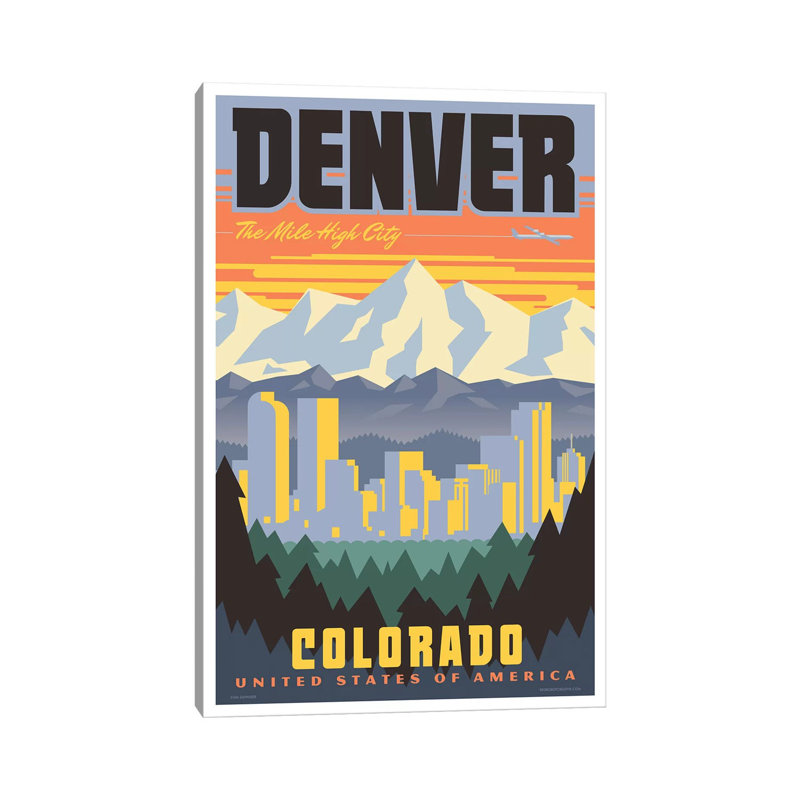 Denver Travel Poster by Jim Zahniser - Wrapped Canvas Print, 30.48cm H x 20.32cm W x 1.91cm D