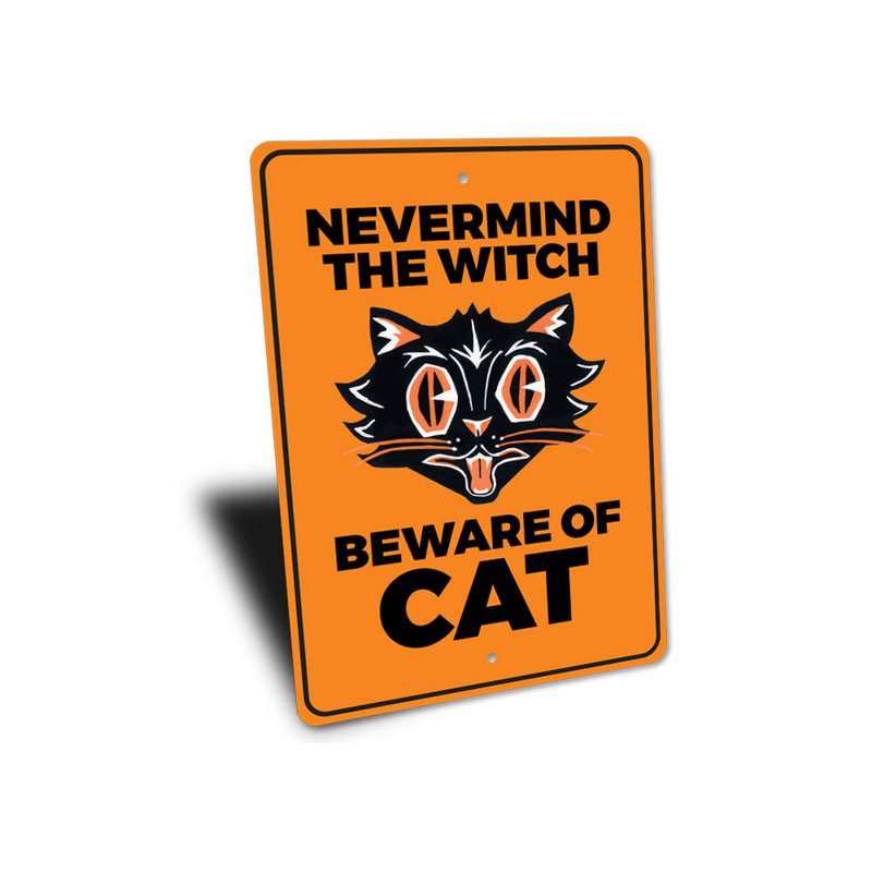 Beware Of Black Cat Sign, H 18 po x l 12 po x P 0,06 po