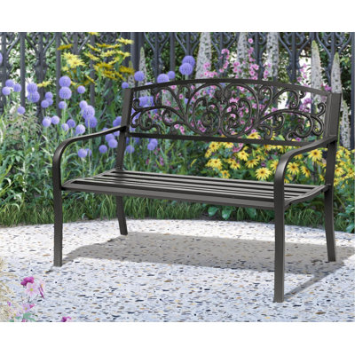Outdoor terrace garden metal bench furniture Iron wrought double park sofa chair European style garden chair by Darby Home Co