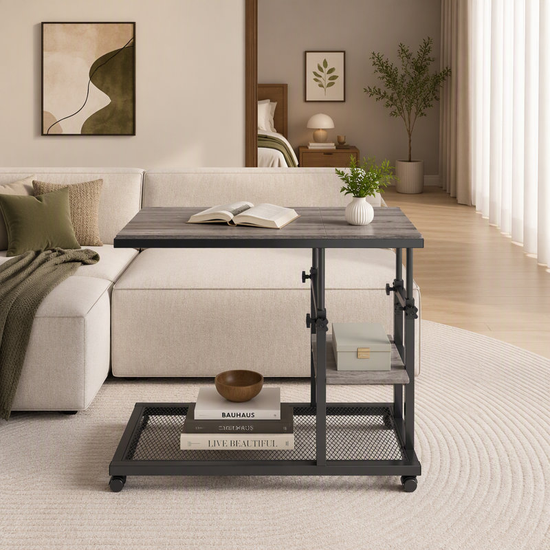 Table mobile en C avec plateau inclinable et hauteur réglable pour une utilisation flexible, Gris
