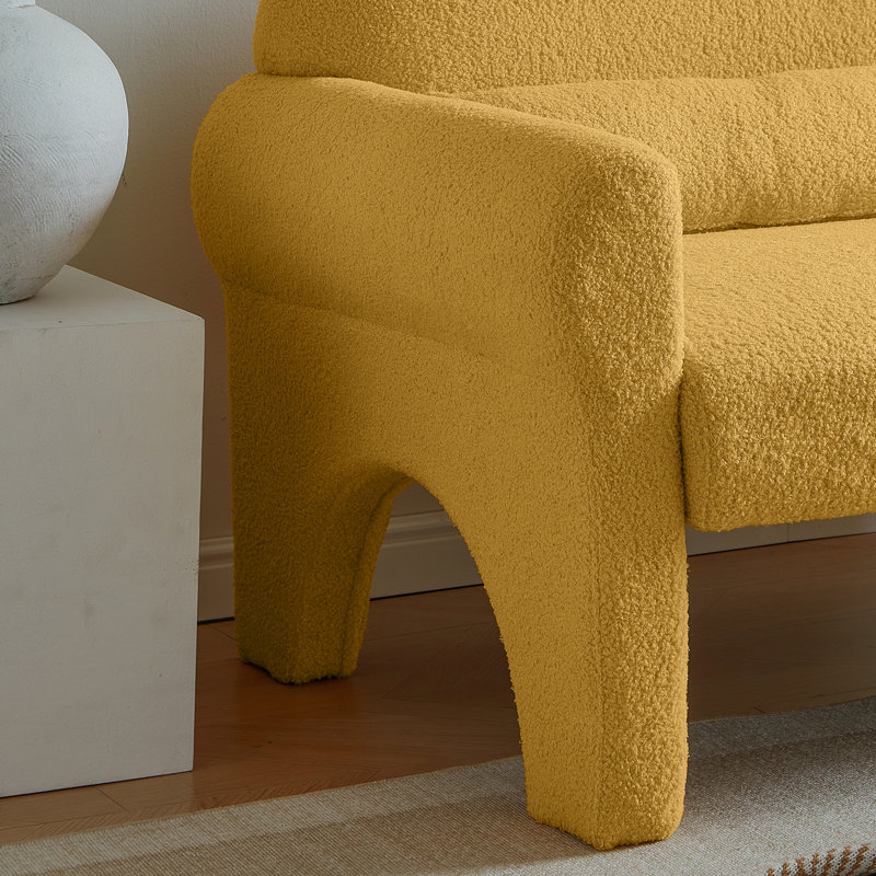 Salle de lecture à 2 places en laine d'agneau jaune - look moderne avec coussin lombaire, construction, utilisation polyvalente et conception confortable pour la structure et les coussins de la maison
